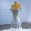 Luxus / Herrlich Fabelhaft Weiß Brautkleider / Hochzeitskleider 2021 Meerjungfrau Bandeau Perlenstickerei Strass Spitze Blumen Ärmellos Rückenfreies Kathedrale Schleppe Hochzeit