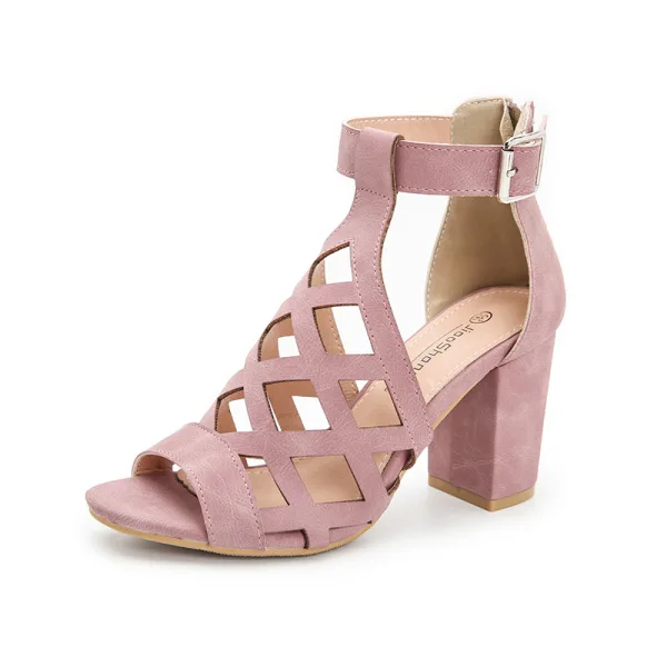 Schöne Schwarz Strassenmode Durchbohrt Sandalen Damen 2021 T-Riemen 8 cm Thick Heels Peeptoes Sandaletten