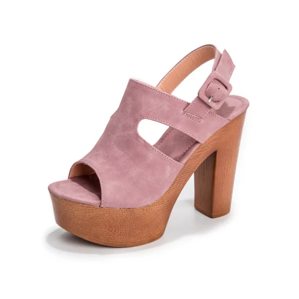 Fashion Black Street Wear Suede Womens Sandals 2021 12 cm Thick Heels Open / Peep Toe Sandals