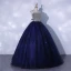 Chic / Belle Bleu Marine Robe De Bal 2021 Robe Boule Bustier Perlage Paillettes Sans Manches Dos Nu Longue Robe De Ceremonie