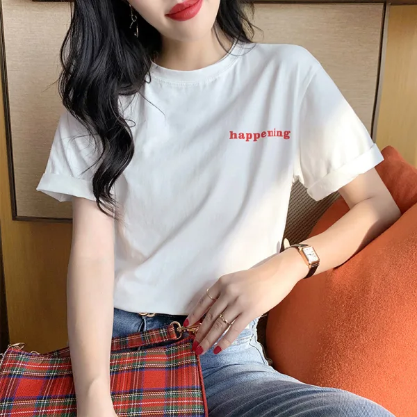 Summer Street Wear Casual Black Loose T-Shirts 2021 Cotton Scoop Neck Short Sleeve Women's Tops T-shirt