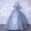 Élégant Bleu Ciel Glitter Perlage Paillettes Robe De Bal 2021 De l'épaule Manches Courtes Dos Nu Longue Robe De Ceremonie