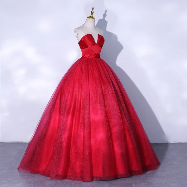 Chic / Beautiful Red Prom Dresses Ball Gown 2021 Strapless Sleeveless Backless Floor-Length / Long Prom Formal Dresses