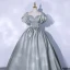 Chic Gris Vert Robe De Bal 2021 Robe Boule Encolure Dégagée Gonflée Manches Courtes Dos Nu Longue Robe De Ceremonie