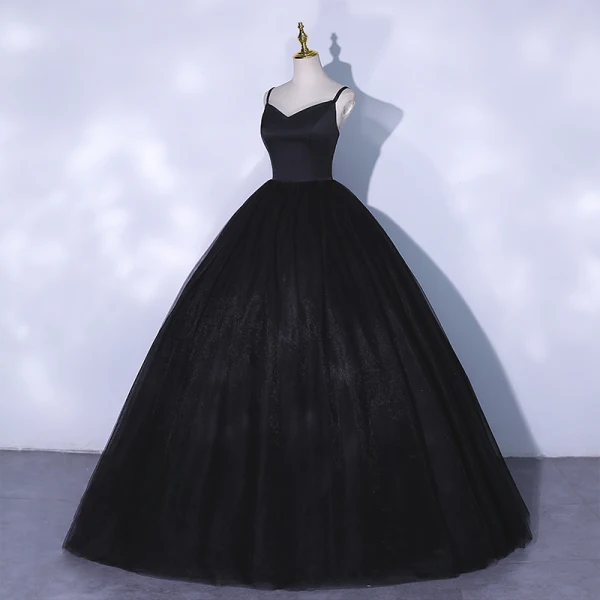 Chic / Belle Noire Robe De Bal 2021 Bretelles Spaghetti Sans Manches Dos Nu Longue Robe De Ceremonie