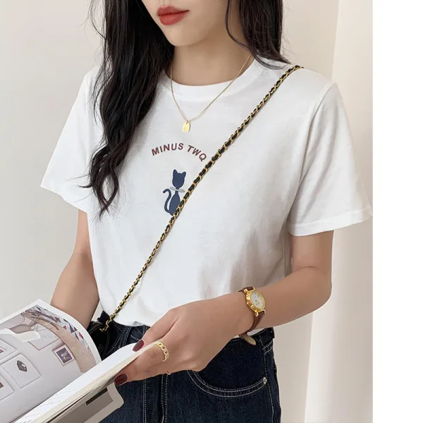 Fashion Summer Street Wear Cotton Cartoon Printing Black T-Shirts 2021 Loose Scoop Neck Short Sleeve Women's Tops T-shirt