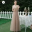 Charming Khaki Beading Sequins Backless Lace Flower Bridesmaid Dresses 2021 A-Line / Princess Short Sleeve Floor-Length / Long Bridesmaid Wedding Party Dresses