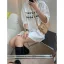 Mode Été Désinvolte Femme Noire Blanche Impression Coton Ample T-Shirts 2021 Encolure Dégagée Manches Courtes Hauts pour Femmes T-shirt