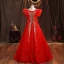 Elegant Red Prom Dresses Floor-Length / Long 2021 Ball Gown Scoop Neck Beading Sequins Puffy Short Sleeve Backless Prom Formal Dresses