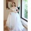 Élégant Blanche Robe De Bal 2021 Princesse Encolure Dégagée Perlage En Dentelle Fleur Manches Courtes Dos Nu Longue Promo Robe De Ceremonie