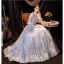 Charmant Gris Robe De Bal 2021 Princesse Encolure Dégagée Perlage Perle En Dentelle Fleur Gonflée Manches Courtes Dos Nu Longue Robe De Ceremonie