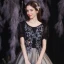 Élégant Noire Robe De Bal 2021 Princesse Encolure Dégagée Paillettes En Dentelle Fleur Manches Courtes Dos Nu Longue Robe De Ceremonie
