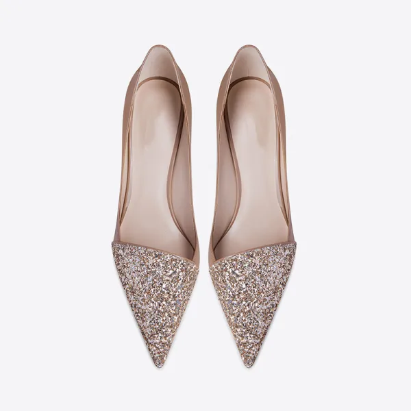 Charming Nude Evening Party Sequins Pumps 2021 8 cm Stiletto Heels Pointed Toe Pumps High Heels