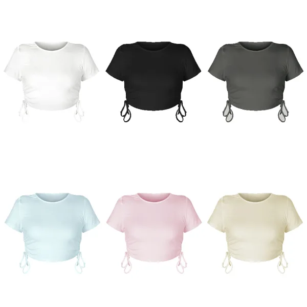 Sexy White Summer Street Wear Outdoor Sports Gymnasium Tight Women Tank 2021 Scoop Neck Short Sleeve Sweatshirts
