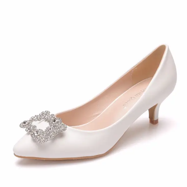 Elegant White Rhinestone Wedding Shoes 2021 5 cm Stiletto Heels Pointed Toe Wedding Pumps High Heels
