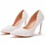 Elegant Lace Flower Pearl White Wedding Shoes 2021 9 cm Stiletto Heels Pointed Toe Wedding Pumps High Heels