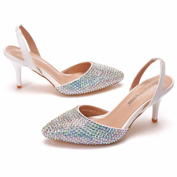 Sexy Multi-Colors Rhinestone Womens Sandals 2021 Evening Party 7 cm Stiletto Heels Pointed Toe Womens Sandals High Heels