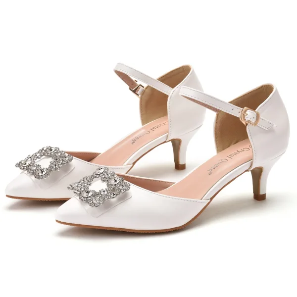 Chic / Beautiful White Prom Rhinestone Womens Shoes 2021 5 cm Stiletto Heels Pointed Toe Womens Shoes High Heels
