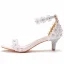 Uroczy Białe Rhinestone Z Koronki Kwiat Buty Ślubne 2021 Z Paskiem 5 cm Szpilki Peep Toe Ślub Sandały Wysokie Obcasy