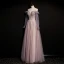 Chic / Beautiful Dusky Pink Prom Dresses 2021 A-Line / Princess Off-The-Shoulder Beading Rhinestone Sequins Long Sleeve Backless Floor-Length / Long Formal Dresses