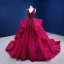 Elegant Burgundy Wedding Dresses 2021 Ball Gown Beading Pearl Sequins V-Neck Sleeveless Backless Cascading Ruffles Cathedral Train Wedding