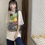 Vintage / Retro Summer White Casual Cotton Cartoon Printing T-Shirts 2021 Scoop Neck Short Sleeve Loose Women's Tops T-shirt