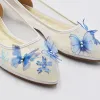 Elegant White Lace Flower Butterfly Flat Pointed Toe Prom Womens Shoes 2021