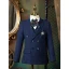 Fashion Navy Blue Striped Long Sleeve Boys Wedding Suits 2021 Body Jewellery Coat Pants Shirt Tie Vest