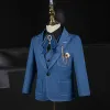 Mode Océan Bleu Costumes De Mariage pour garçons 2021 Manches Longues Faux Diamant Noeud Bijoux De Corps Manteau Pantalon Chemise Gilet