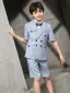 Mode Gris Bleu Ciel Costume Garçon Mariage 2021 Manches Courtes Noeud Cravate
