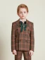 Fashion Brown Plaid Boys Wedding Suits 2021 Long Sleeve Body Jewellery Coat Pants Shirt Vest