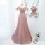 Charming Sky Blue Glitter Pleated Prom Dresses 2021 A-Line / Princess Ruffle Off-The-Shoulder Short Sleeve Floor-Length / Long Formal Dresses