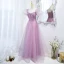 Elegant Lilac Beading Prom Dresses 2021 A-Line / Princess Square Neckline Puffy Short Sleeve Backless Floor-Length / Long Formal Dresses