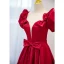 Elegant Burgundy Bow Satin Prom Dresses 2021 A-Line / Princess Square Neckline Short Sleeve Floor-Length / Long Formal Dresses
