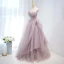 Charming Fashion Dusky Pink Cascading Ruffles Prom Dresses 2021 A-Line / Princess Strapless Sleeveless Backless Floor-Length / Long Prom Formal Dresses