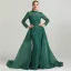 Haut de Gamme Noire Robe De Soirée 2021 Trompette / Sirène Col Haut Fait main Perlage Paillettes Ceinture Manches Longues Longue Soirée Robe De Ceremonie