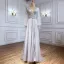 Charmant High End Beige Abendkleider 2021 A Linie V-Ausschnitt Perlenstickerei Strass Pailletten Lange Ärmel Rückenfreies Sweep / Pinsel Zug Abend Festliche Kleider