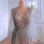 High-end Nude Selskabskjoler 2021 Prinsesse V-Hals Beading Rhinestone Pailletter Langærmet Halterneck Lange Selskabs Kjoler