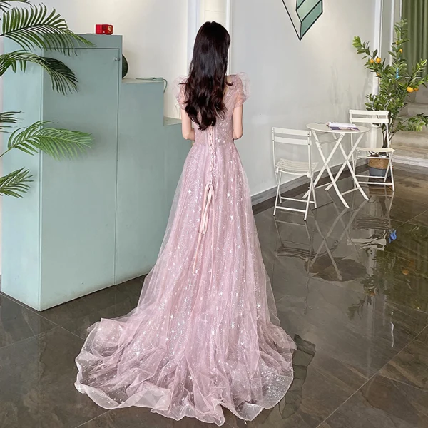 green emerald velvet dress Dusty Rose Pink Long Formal Dress with Sheer Sleeves Dusty Rose / 12 main image 1