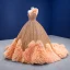 Luxury / Gorgeous Orange Beading Rhinestone Sequins Ruffle Wedding Dresses 2021 Ball Gown One-Shoulder Sleeveless Backless Floor-Length / Long Wedding