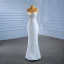 Luxus / Herrlich Weiß Perlenstickerei Strass Brautkleider / Hochzeitskleider 2021 Meerjungfrau Bandeau Ärmellos Rückenfreies Kapelle-Schleppe Hochzeit