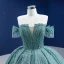 Charmant Vert Citron Perlage Gland Faux Diamant Paillettes Robe De Bal 2021 Robe Boule De l'épaule Manches Courtes Dos Nu Chapel Train Robe De Ceremonie