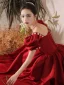 Elegant Burgunder Beading Perle Ballkjoler 2021 Prinsesse Satin Firkantet Hals Puffy Korte Ermer Ryggløse Lange Formelle Kjoler