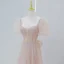 Élégant Rougissant Rose Robe De Bal 2021 Princesse Encolure Carrée Perlage Étoile Paillettes Gonflée Manches Courtes Dos Nu Noeud Longue Robe De Ceremonie