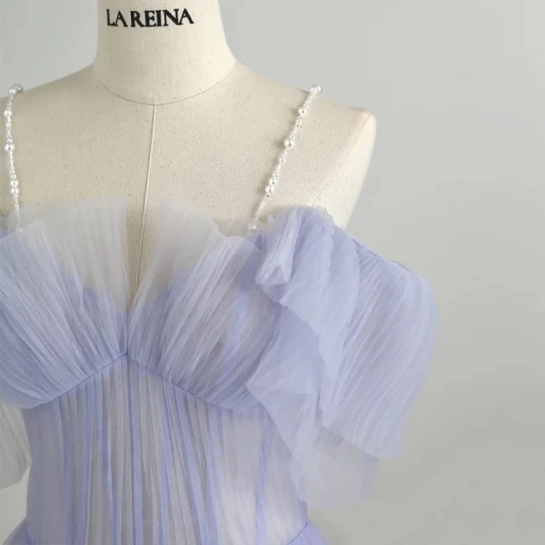 Elegant Lavender Pierced Prom Dresses 2021 A-Line / Princess Spaghetti Straps Short Sleeve Floor-Length / Long Formal Dresses