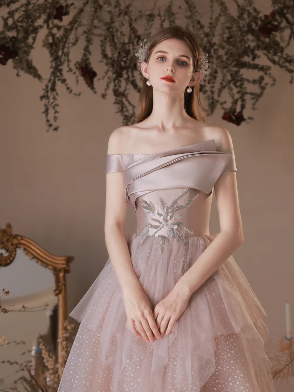 Élégant Rougissant Rose Perlage Paillettes Robe De Bal 2021 Princesse De l'épaule Sans Manches Dos Nu Longue Promo Robe De Ceremonie