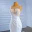 Luxury / Gorgeous White Cascading Ruffles Wedding Dresses 2021 Trumpet / Mermaid Scoop Neck Beading Sequins Rhinestone Lace Flower Sleeveless Backless Royal Train Wedding