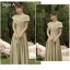 Modest / Simple Olive Green Satin Bridesmaid Dresses 2021 A-Line / Princess Short Sleeve Backless Floor-Length / Long Wedding Party Dresses