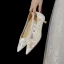 Elegant White Lace Flower Wedding Shoes 2021 3 cm Stiletto Heels Low Heel Pointed Toe Wedding Pumps High Heels
