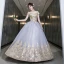 Elegant Silver Grey Prom Dresses 2022 Ball Gown Off-The-Shoulder Beading Pearl Sequins Lace Flower Short Sleeve Backless Floor-Length / Long Formal Dresses